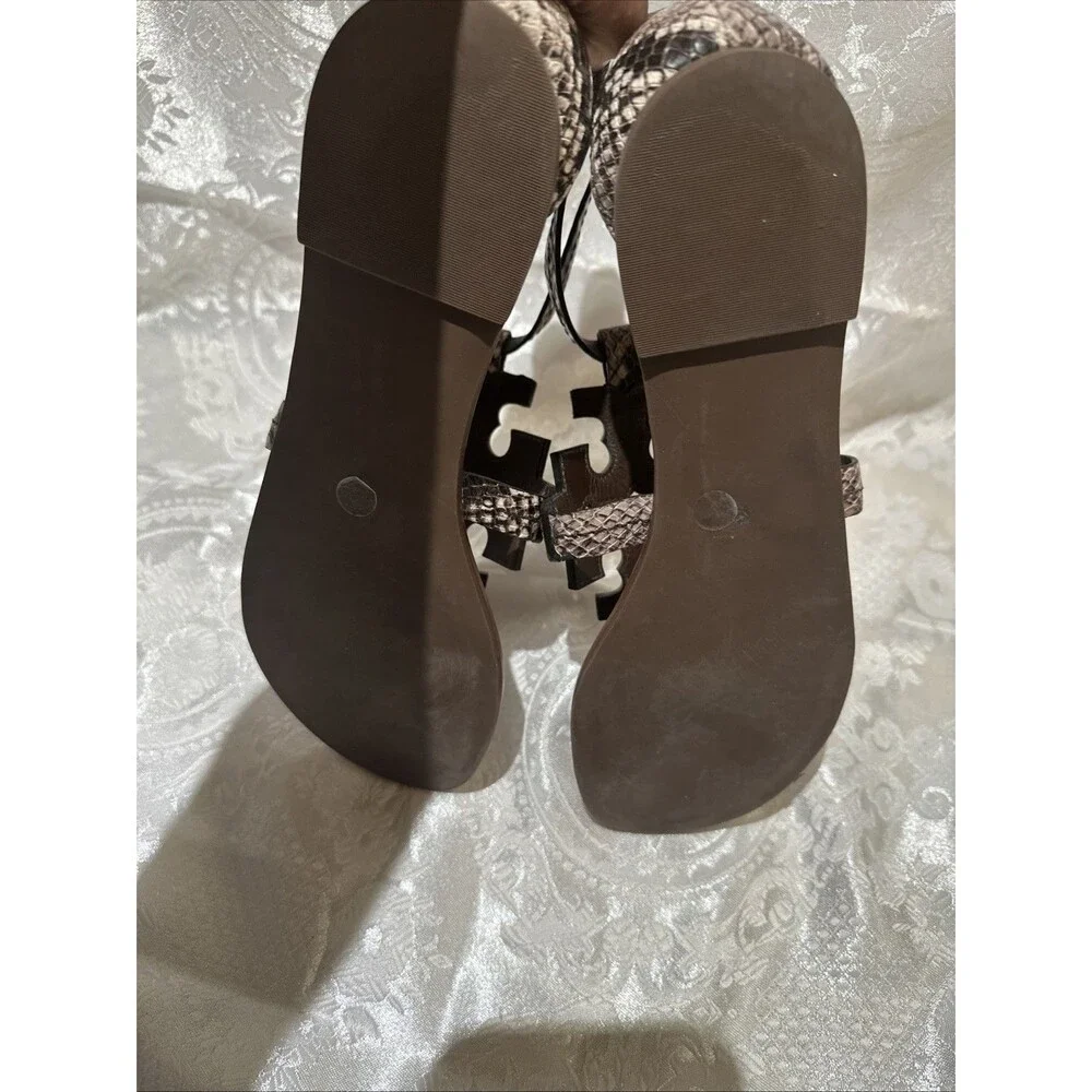 Tory Burch Phoebe Chandler Snake 🐍Print Leather Logo Sandals Women’s 8